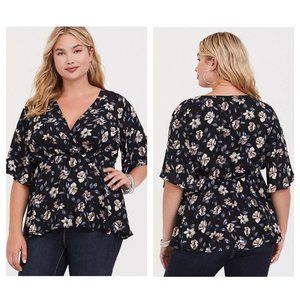 Floral Faux Wrap Georgette Babydoll Blouse Torrid